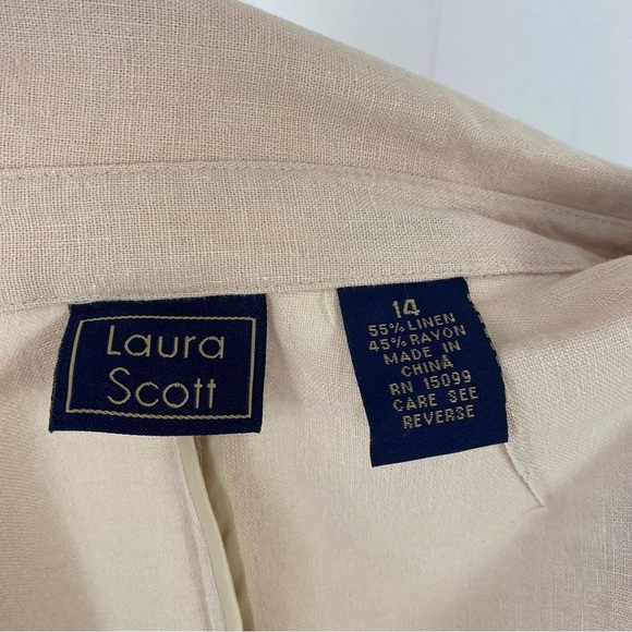 Laura Scott Linen Blend 3/4 Sleeve Chore Coat Sz 14 Beige Embroidered Cut Out - Picture 8 of 11